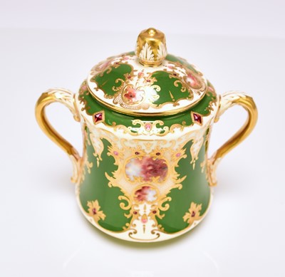 Lot 204 - Coalport agate twin-handled tea caddy or sugar box, circa 1900-10