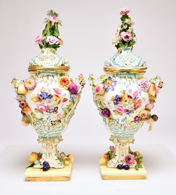 Lot 80 - A pair of rare Coalport 'Coalbrookdale' pot pourri vases and covers, circa 1825-30