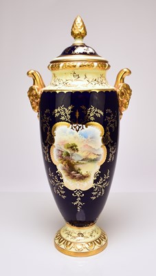 Lot 207 - Large Coalport 'Loch Lomond' vase and cover, circa 1910