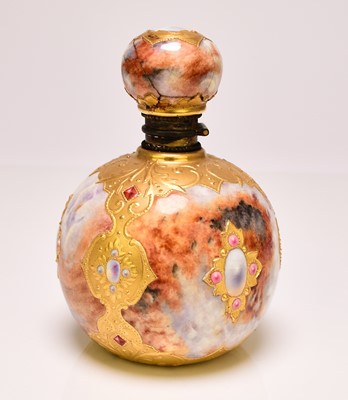 Lot 209 - Coalport faux agate perfume bottle and stopper with cabochon jewels