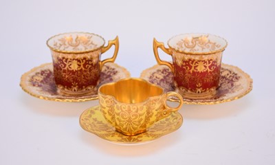 Lot 69 - Three Coalport cabinet cups and saucers, late 19th/early 20th century