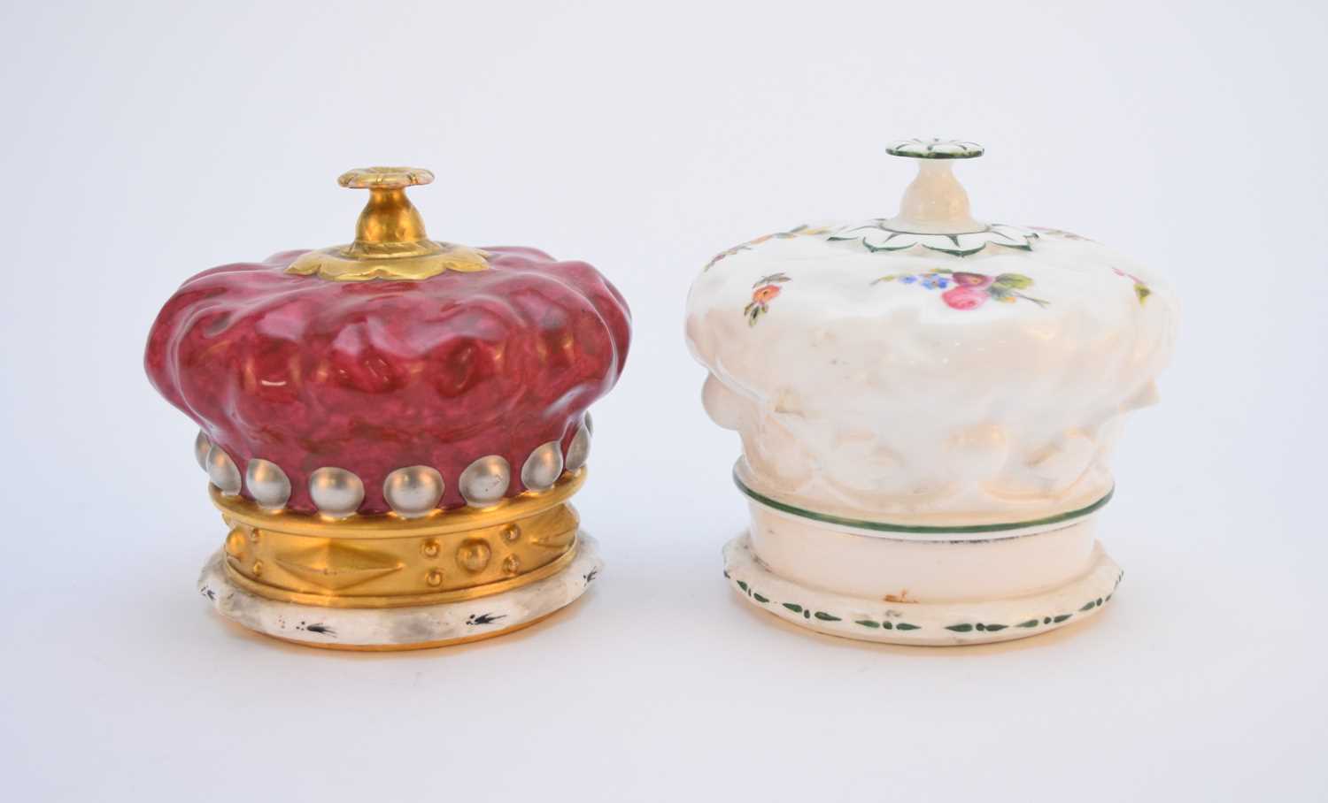 Lot 72 - Two Coalport inkwells and covers including King George V Coronation