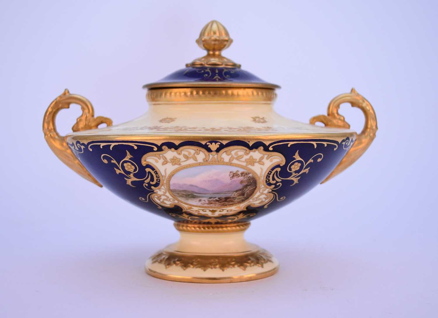 Lot 75 - Coalport twin-handled landscape vase and cover, circa 1900-1910