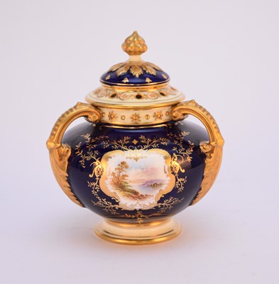 Lot 78 - Small Coalport pot pourri vase and cover decorated with a view of Loch Tay