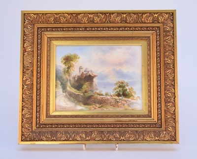 Lot 124 - English porcelain plaque of the Castle of Chillon by Joseph Birbeck, late 19th/early 20th century