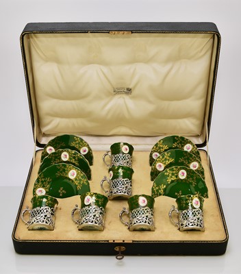 Lot 216 - Silver-mounted cased Coalport coffee service, dated 1907