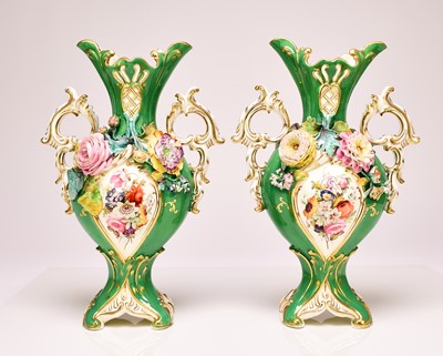 Lot 226 - A pair of Coalport 'Coalbrookdale' vases, circa 1835