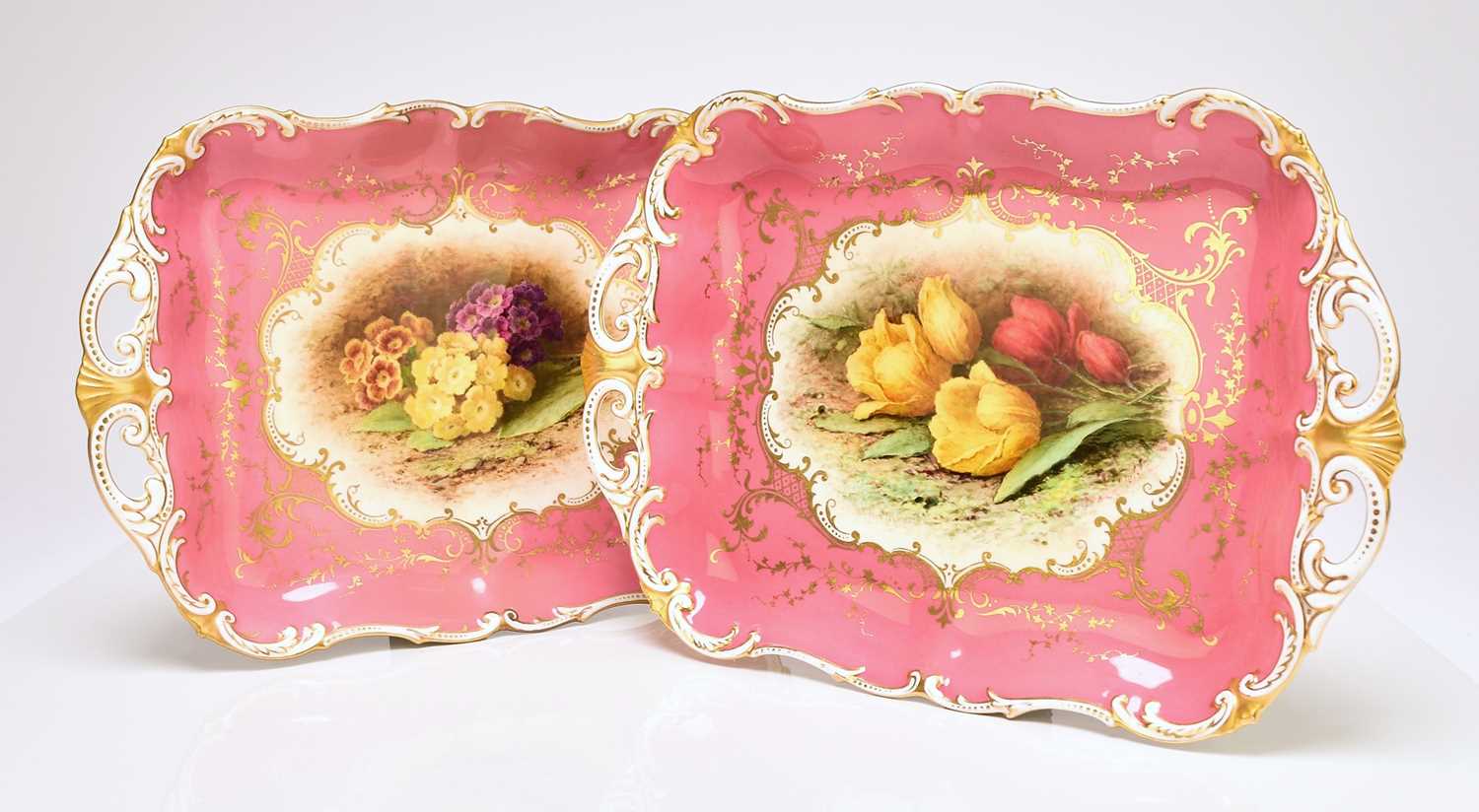 Lot 229 - Pair of Coalport oblong twin-handled dished by F. Chivers, created for Rt. Honourable C.G Gaskell