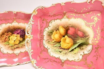 Lot 229 - Pair of Coalport oblong twin-handled dished by F. Chivers, created for Rt. Honourable C.G Gaskell