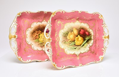 Lot 229 - Pair of Coalport oblong twin-handled dished by F. Chivers, created for Rt. Honourable C.G Gaskell
