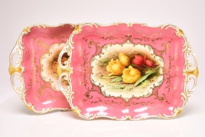 Lot 229 - Pair of Coalport oblong twin-handled dished by F. Chivers, created for Rt. Honourable C.G Gaskell