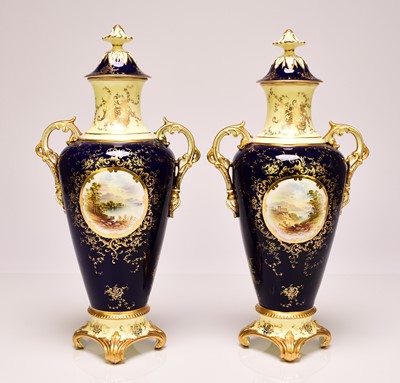 Lot 231 - A pair of of Coalport vases and covers, late 19th/early 20th century