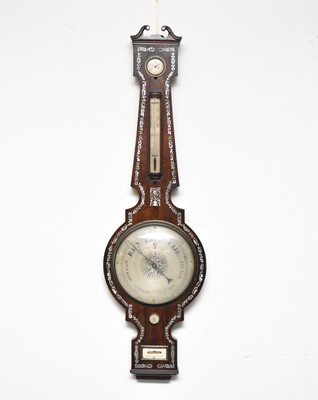 Lot 442 - A 19th century inlaid rosewood inlaid banjo barometer