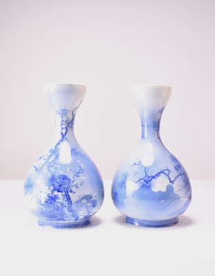 Lot 102 - A pair of Japanese Seto ware pear-shaped vases, Kawamoto Masukichi II