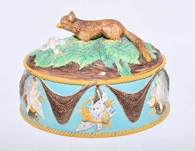 Lot 142 - George Jones majolica oval game pie tureen and cover, circa 1865