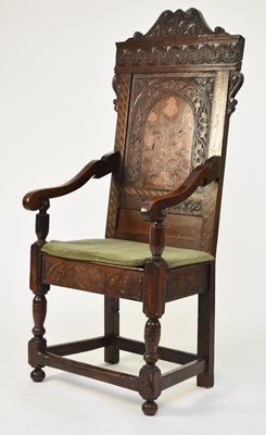 Lot 339 - A 17th century and later marquetry wainscot chair