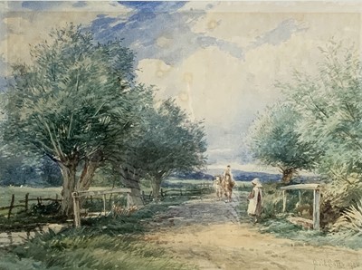 Lot 394 - David Bates (1840-1921) A Country Lane near Defford, Worcestershire