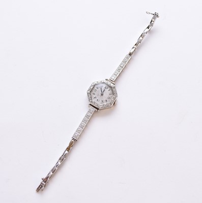 Lot 286 - An Art Deco platinum diamond set bracelet watch