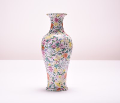 Lot 50 - A Chinese famille rose ‘thousand flower’ vase, Qianlong mark, Republic period
