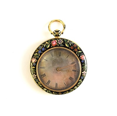 Lot 329 - Pierre Frederic Ingold: A lady's enamelled 18ct gold open face pocket watch