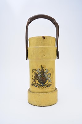 Lot 28 - Canvas cordite carrier, telescope, small suit of armour and a trophy cup