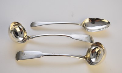 Lot 70 - A pair of Victorian Scottish silver sauce ladles and a Scottish provincial silver spoon