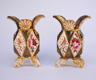 Lot 98 - A pair of Coalport faceted vases painted with birds and flowers,  circa 1815