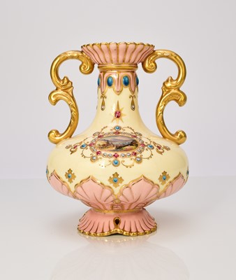 Lot 234 - Coalport 'jewelled' landscape vase, circa 1881-1890