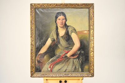 Lot 352 - Continental School (19th-20th Century) Portrait of a Seated Young Woman with Braided Hair