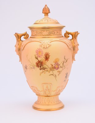 Lot 141 - A Royal Worcester blush ivory vase and cover, dated 1894