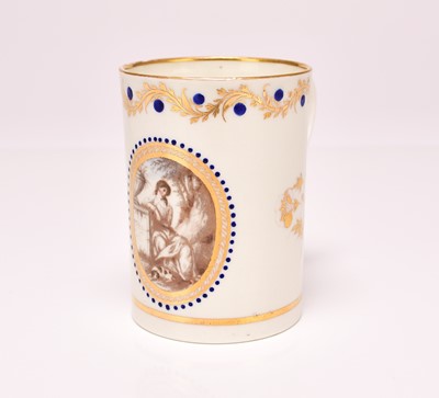 Lot 149 - A rare Caughley polychrome mug, circa 1785-90