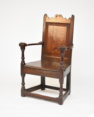 Lot 201 - A 17th century oak and marquetry wainscot chair