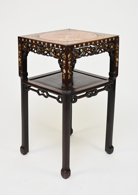 Lot 207 - A Chinese inlaid hongmu and marble urn stand, Qing Dynasty