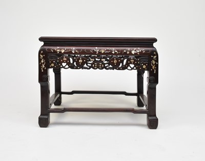 Lot 208 - A Chinese inlaid rosewood table or seat, Qing Dynasty