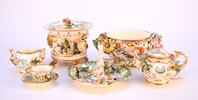 Lot 110 - Coalport 'Coalbrookdale' porcelain and two thimbles