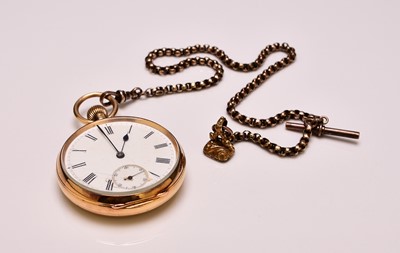 Lot 331 - An 18ct gold open face pocket watch with 9ct gold Albert