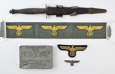 Lot 143 - Third Pattern Fighting Knife and WW2 German cloth insignia