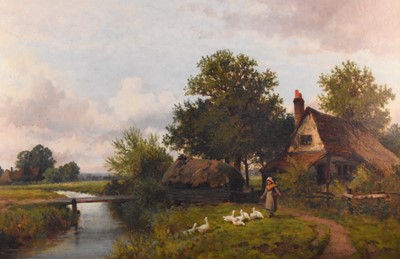 Lot 288 - British School (19th Century) Girl feeding the ducks at the riverside