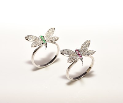 Lot 303 - Two diamond set stylised butterfly rings