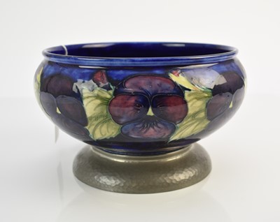 Lot 201 - William Moorcroft 'Pansy' fruit bowl with Tudric pewter base, circa 1912