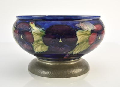 Lot 201 - William Moorcroft 'Pansy' fruit bowl with Tudric pewter base, circa 1912