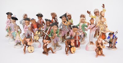 Lot 269 - Continental porcelain monkey band figures