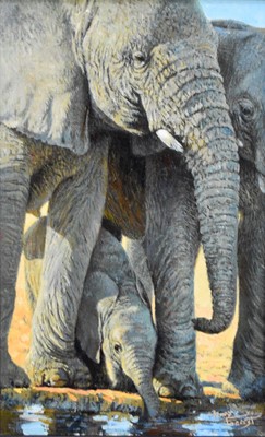 Lot 296 - Tony Forrest (b.1961) Elephants at a Watering Hole