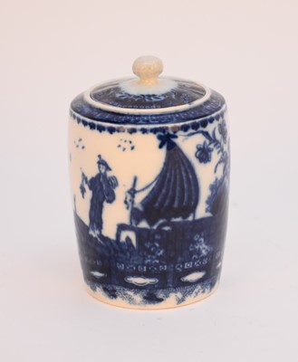 Lot 17 - Caughley 'Fisherman' tea canister with matched cover, circa 1785