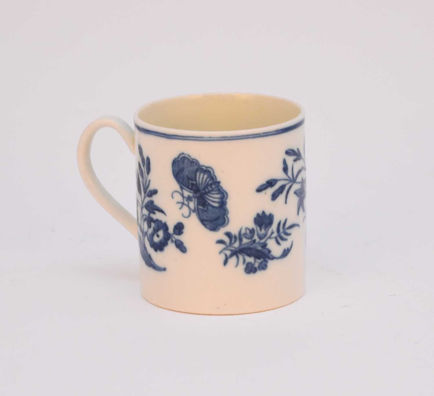Lot 19 - A small Caughley 'Three Flowers and Butterfly' coffee can, circa 1780-85
