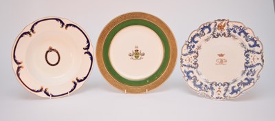 Lot 129 - Coalport 'Order of the Garter' Windsor Castle armorial bowl and two other plates