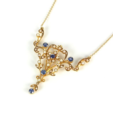 Lot 187 - An Edwardian sapphire and seed pearl necklace