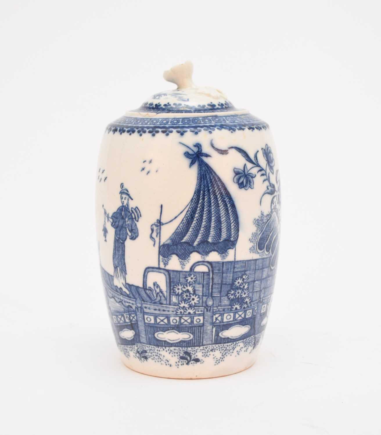 Lot 18 - Caughley 'Fisherman' tea canister and cover, circa 1780-85