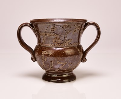 Lot 134 - Belper (Derbyshire) salt-glazed loving cup, dated 1796