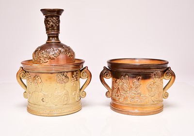 Lot 164 - Two Derbyshire salt-glazed tobacco jars, mid-19th century